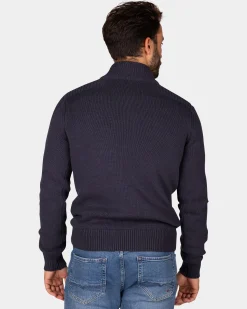 NZA New Zealand Auckland Donkerblauwe gebreide katoenen trui met knopen -