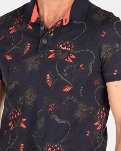 NZA New Zealand Auckland Donkerblauwe polo met bloemenprint -
