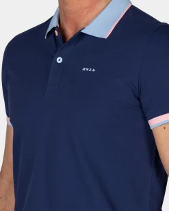 NZA New Zealand Auckland Donkerblauwe polo met lichtblauwe kraag