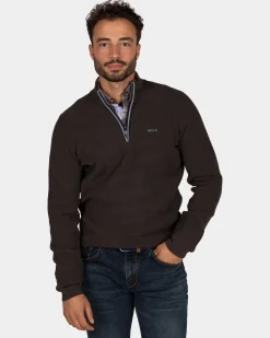 NZA New Zealand Auckland Donkerbruine chenille trui met halve rits -