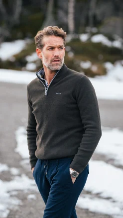 NZA New Zealand Auckland Donkerbruine chenille trui met halve rits -