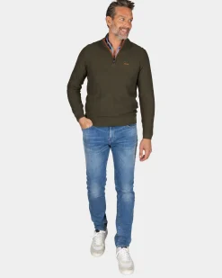 NZA New Zealand Auckland Donkergroene katoenen trui met halve rits -