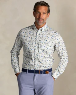 NZA New Zealand Auckland Ecru katoenen stretch overhemd met bloemenprint