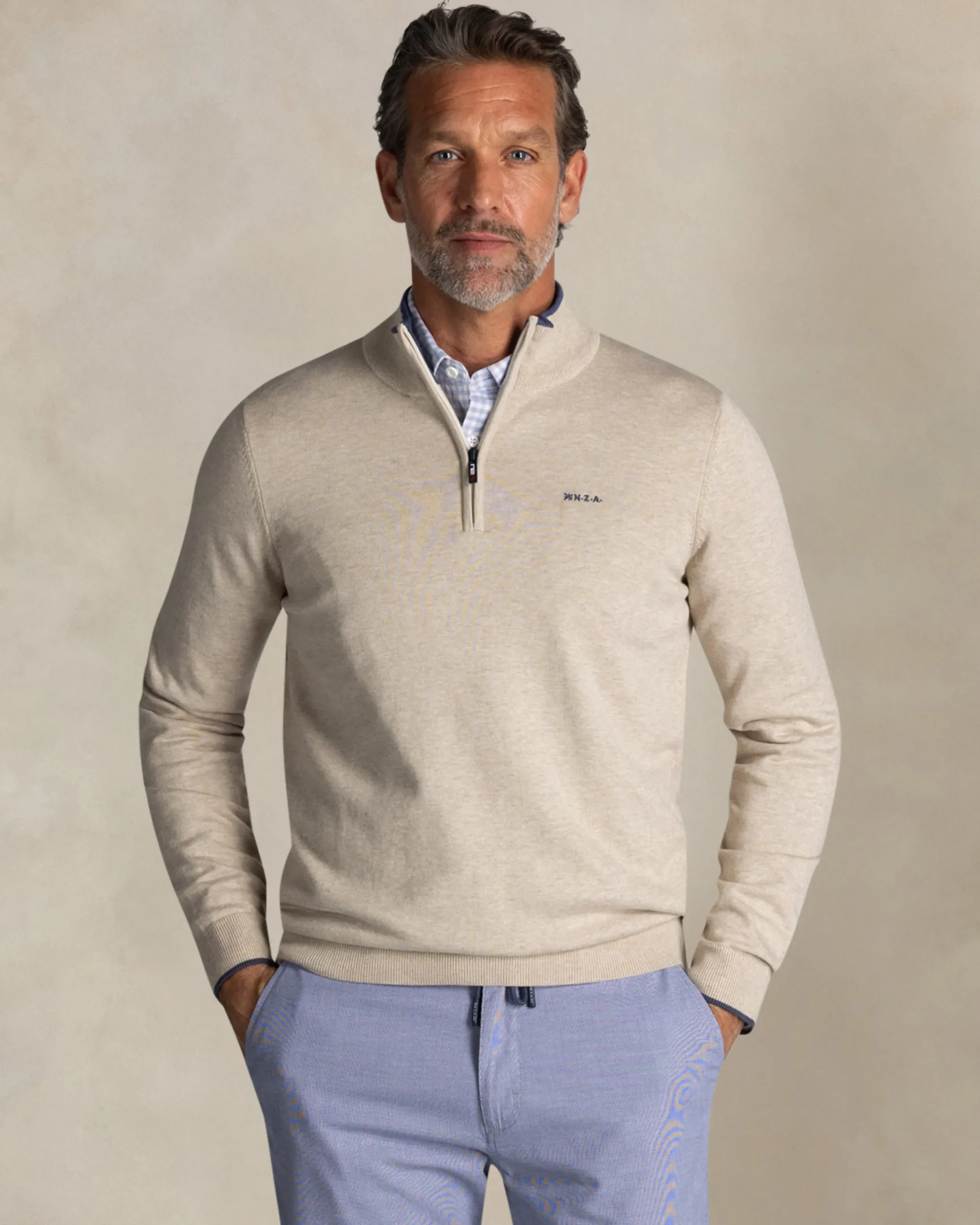 NZA New Zealand Auckland Ecru katoenen trui met halve rits