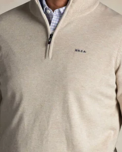 NZA New Zealand Auckland Ecru katoenen trui met halve rits