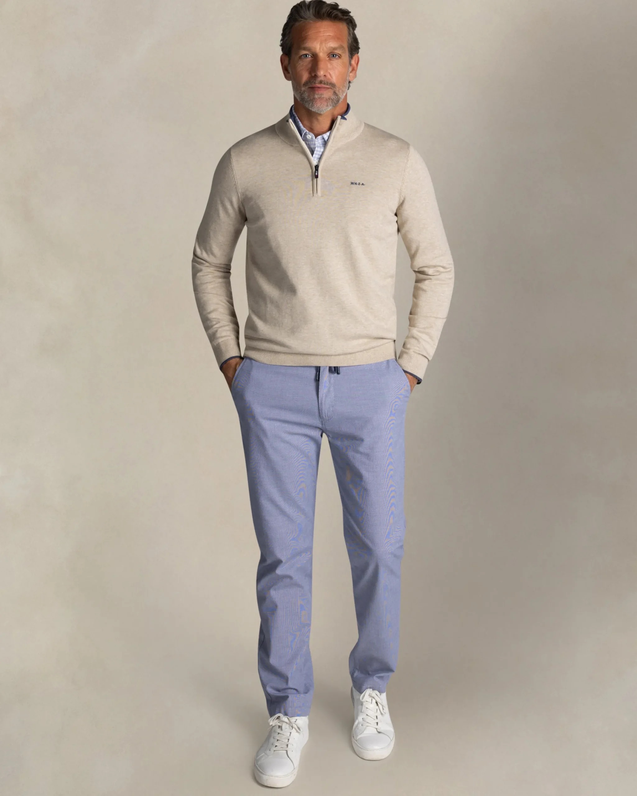 NZA New Zealand Auckland Ecru katoenen trui met halve rits