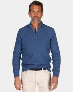 NZA New Zealand Auckland Effen blauwe katoenen trui met halve rits