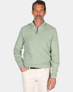 NZA New Zealand Auckland Effen groene katoenen trui met halve rits