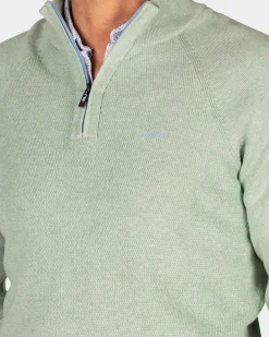 NZA New Zealand Auckland Effen groene katoenen trui met halve rits