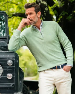 NZA New Zealand Auckland Effen groene katoenen trui met halve rits