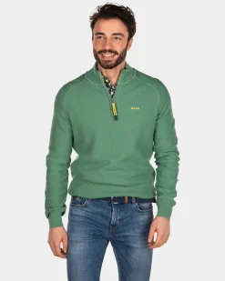 NZA New Zealand Auckland Effen katoenen trui met halve rits -