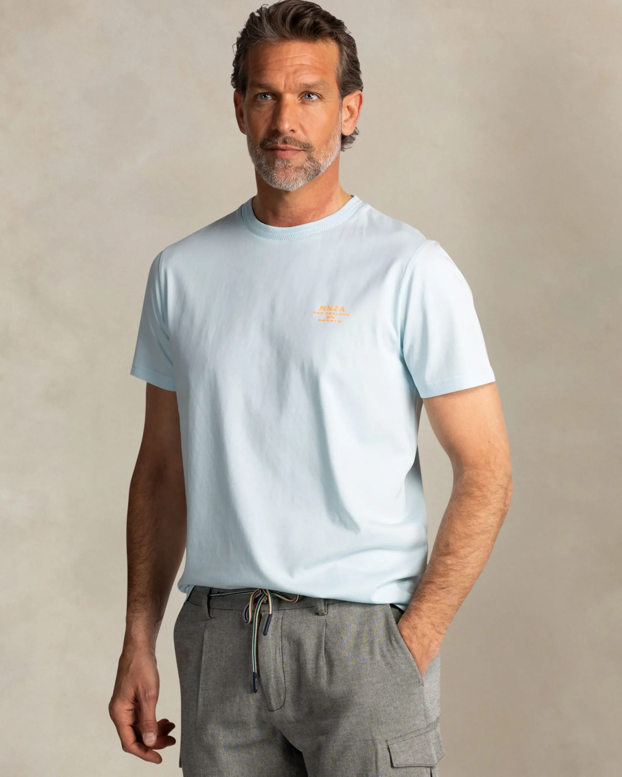 NZA New Zealand Auckland Effen lichtblauw katoenen t-shirt met ronde hals