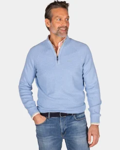 NZA New Zealand Auckland Effen lichtblauwe katoenen trui met halve rits