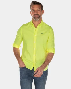 NZA New Zealand Auckland Effen linnen overhemd met lange mouwen -