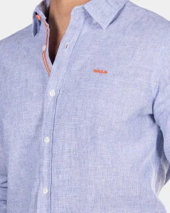 NZA New Zealand Auckland Effen linnen overhemd met lange mouw -