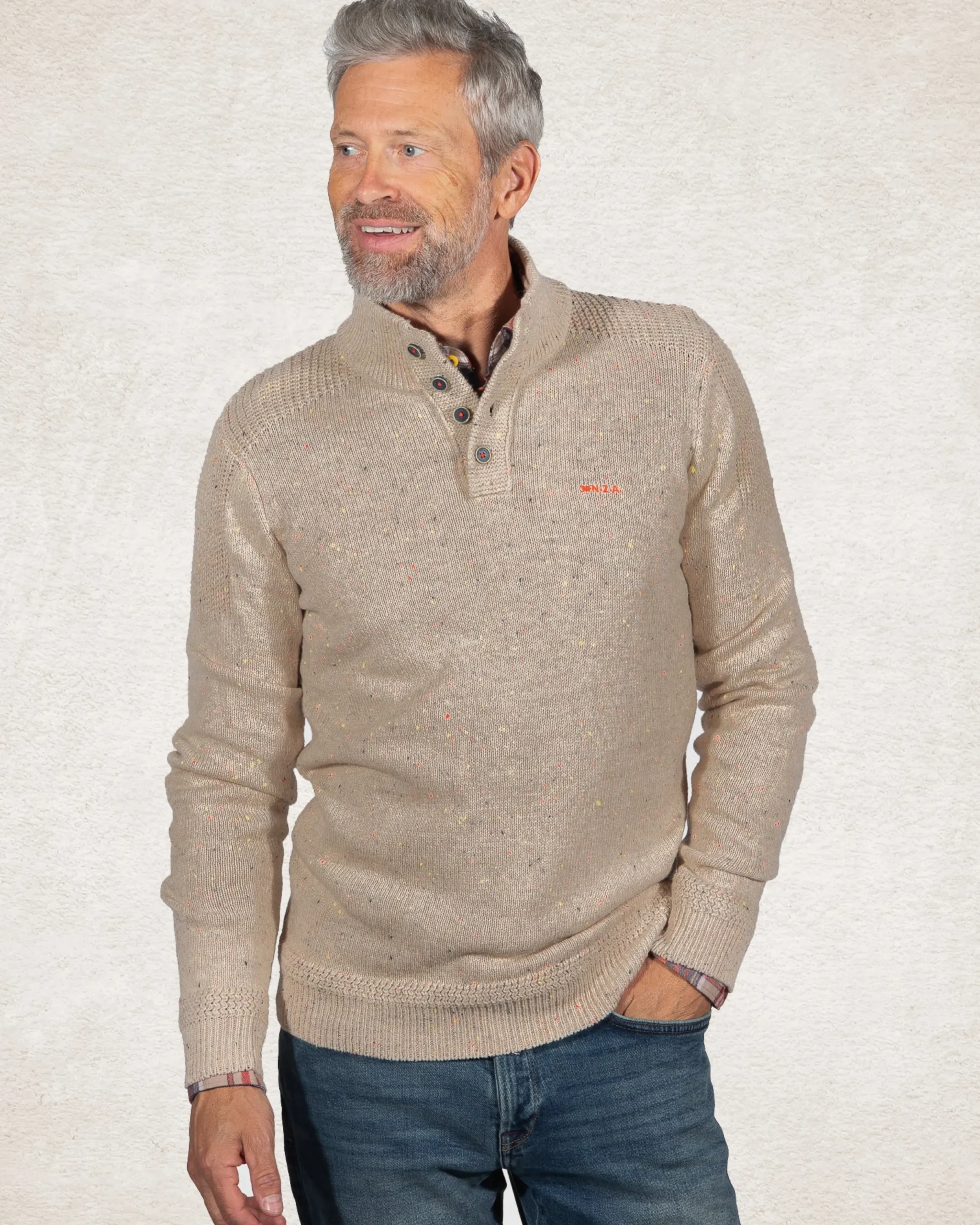 NZA New Zealand Auckland Effen trui met halve knoopssluiting -