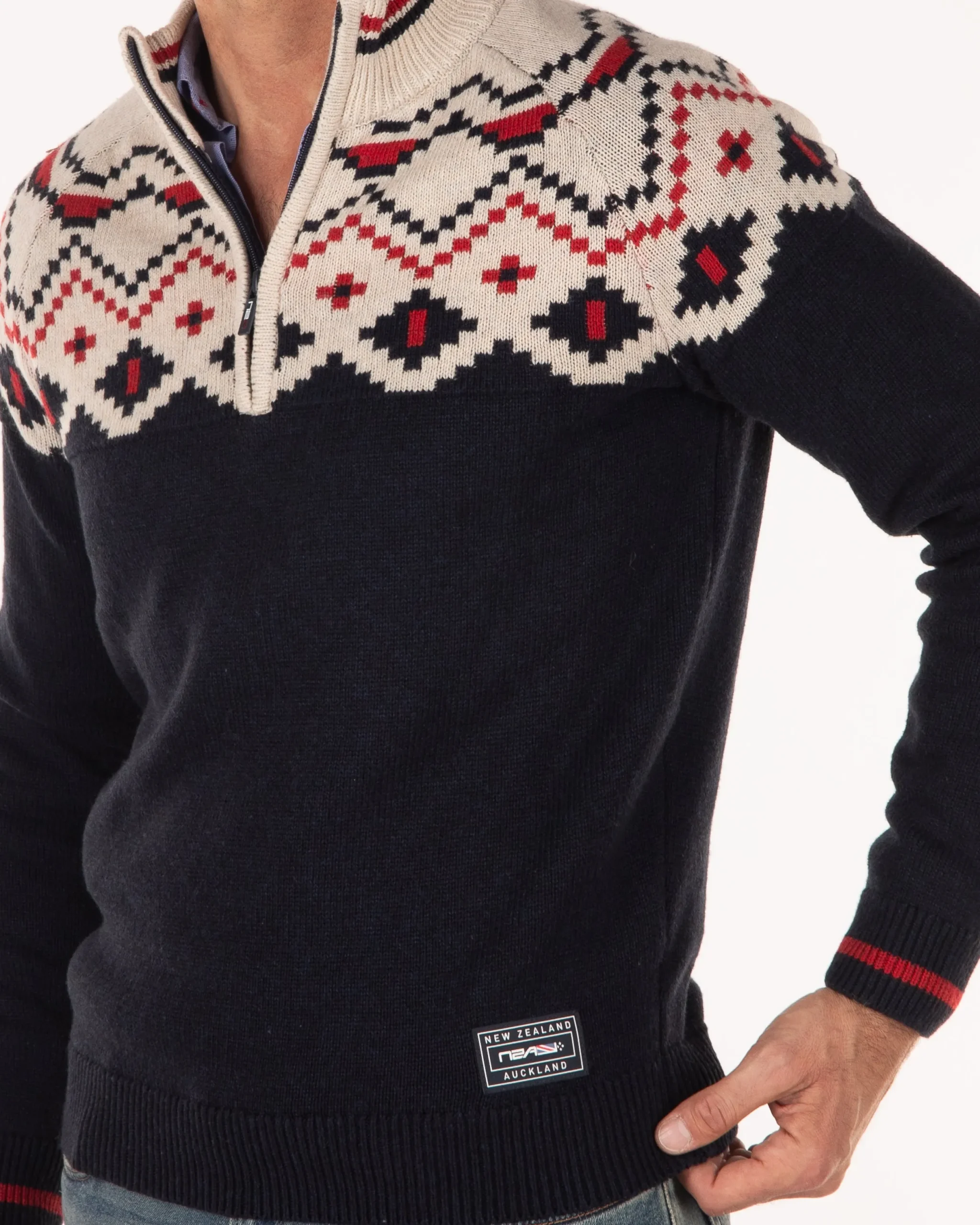 NZA New Zealand Auckland Gebreide trui met halve rits en accentkleuren -