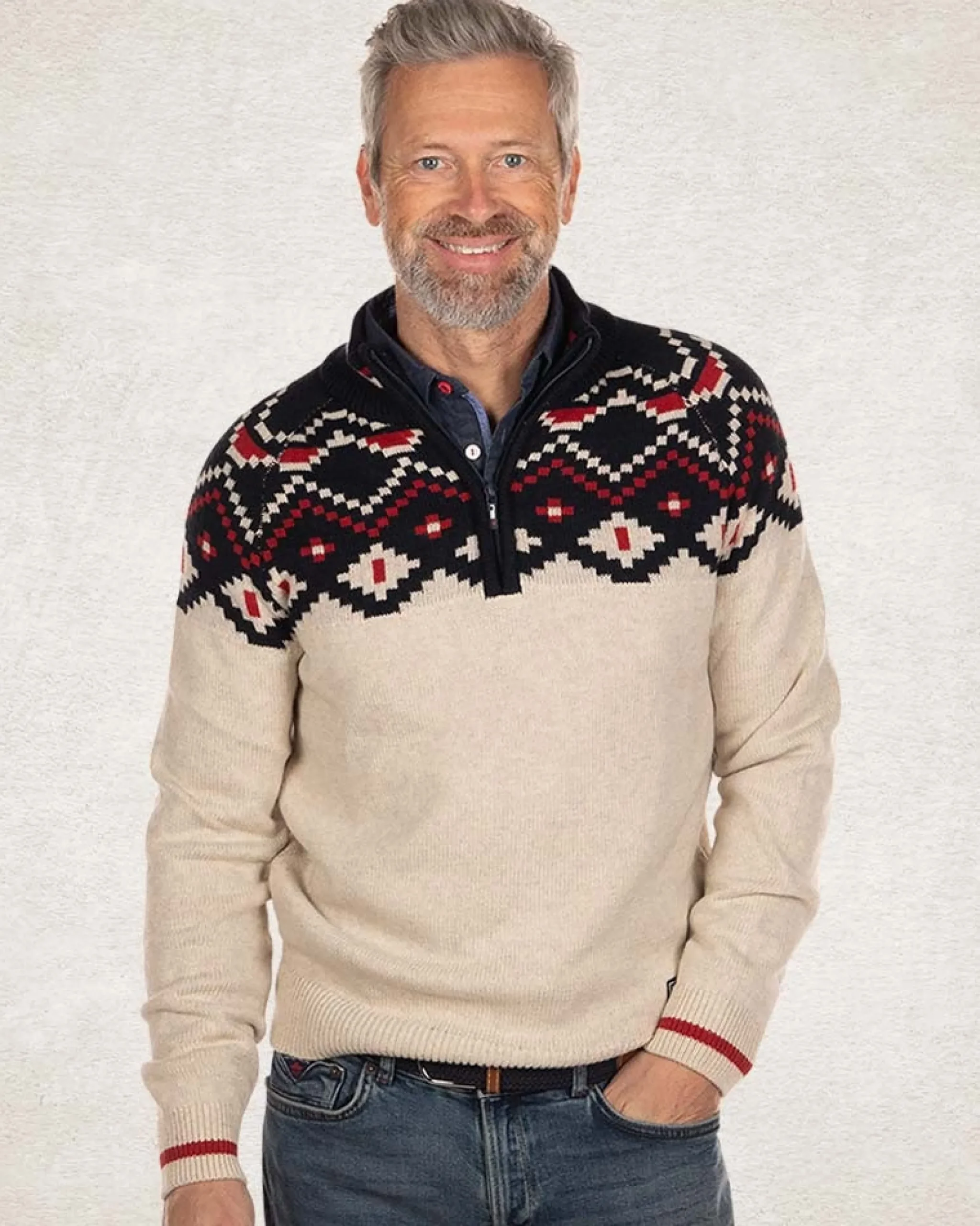 NZA New Zealand Auckland Gebreide trui met halve rits en accentkleuren -