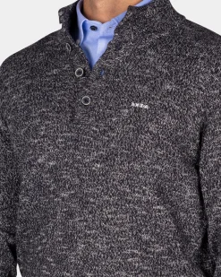 NZA New Zealand Auckland Gemêleerde donkerblauwe trui met knopen kraag -