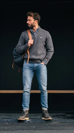 NZA New Zealand Auckland Gemêleerde donkerbruine wollen pullover -