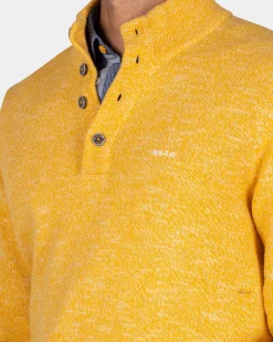 NZA New Zealand Auckland Gemêleerde okergele trui met knopen kraag -