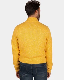 NZA New Zealand Auckland Gemêleerde okergele trui met knopen kraag -