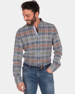 NZA New Zealand Auckland Geruit linnen overhemd blauw geel rood -