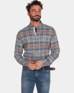 NZA New Zealand Auckland Geruit linnen overhemd blauw geel rood -