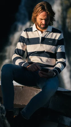 NZA New Zealand Auckland Gestreept zwart wit rugbyshirt -