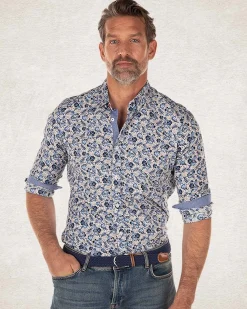 NZA New Zealand Auckland Grijs katoenen overhemd met print -