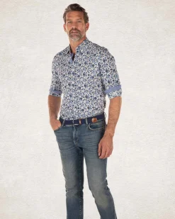 NZA New Zealand Auckland Grijs katoenen overhemd met print -