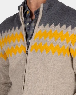 NZA New Zealand Auckland Grijs wollen vest met geel motief -