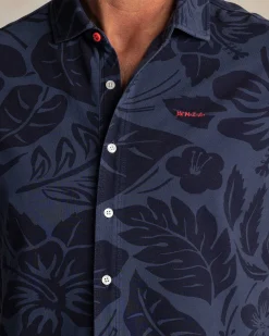 NZA New Zealand Auckland Grijsblauw overhemd met navy bloemenprint