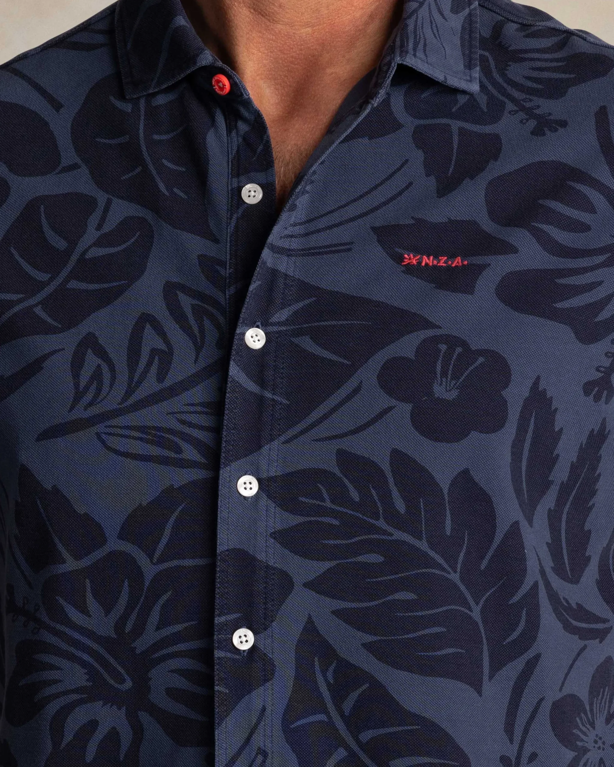 NZA New Zealand Auckland Grijsblauw overhemd met navy bloemenprint