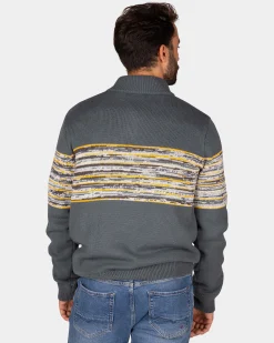 NZA New Zealand Auckland Grijze katoenen trui met geel zwarte print -