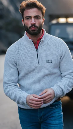 NZA New Zealand Auckland Grijze katoenen trui met halve rits -