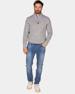 NZA New Zealand Auckland Grijze wollen pullover met halve rits -