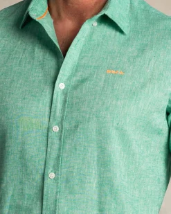 NZA New Zealand Auckland Groen katoen linnen overhemd met lange mouw