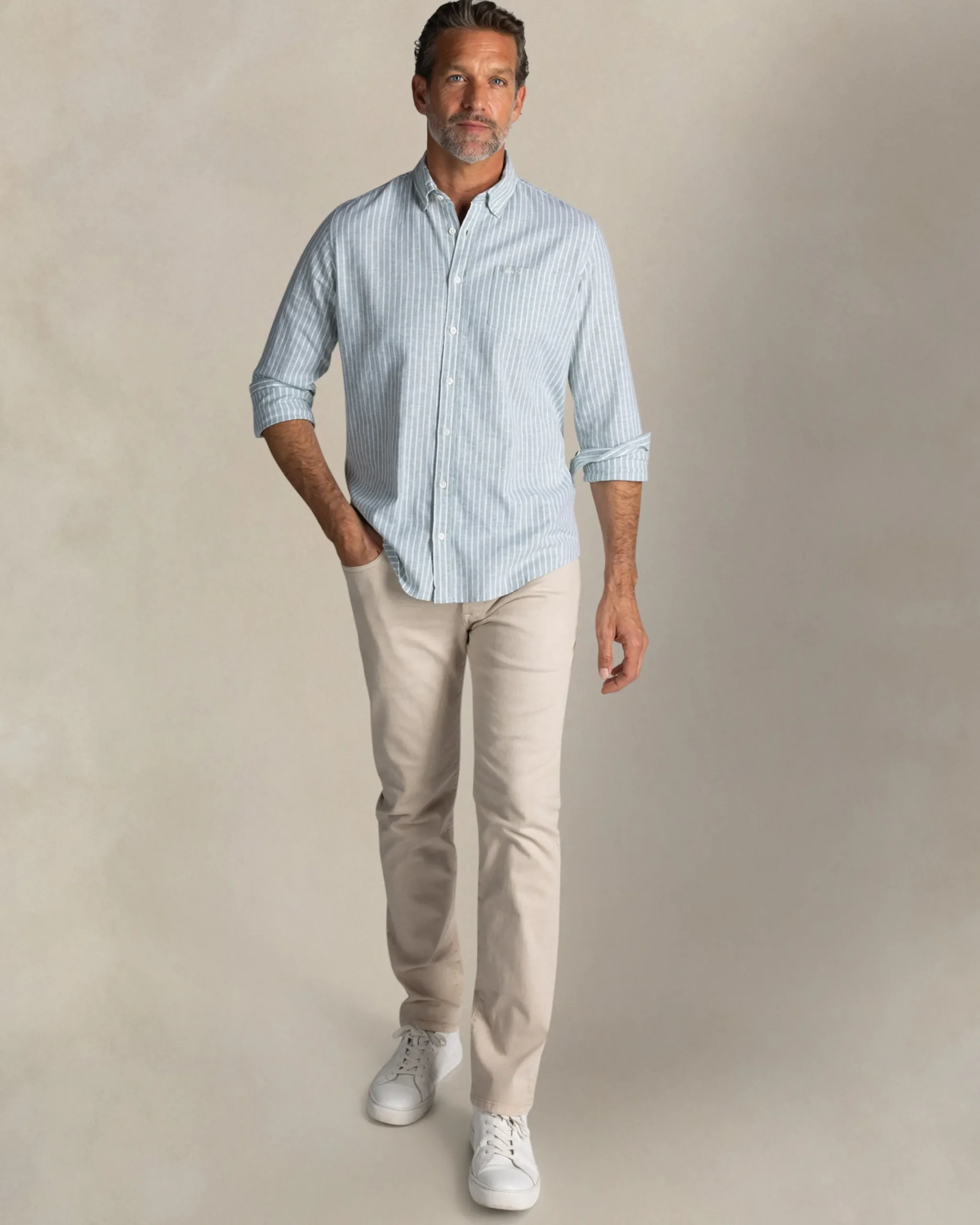 NZA New Zealand Auckland Groen linnen overhemd met knoopsluiting