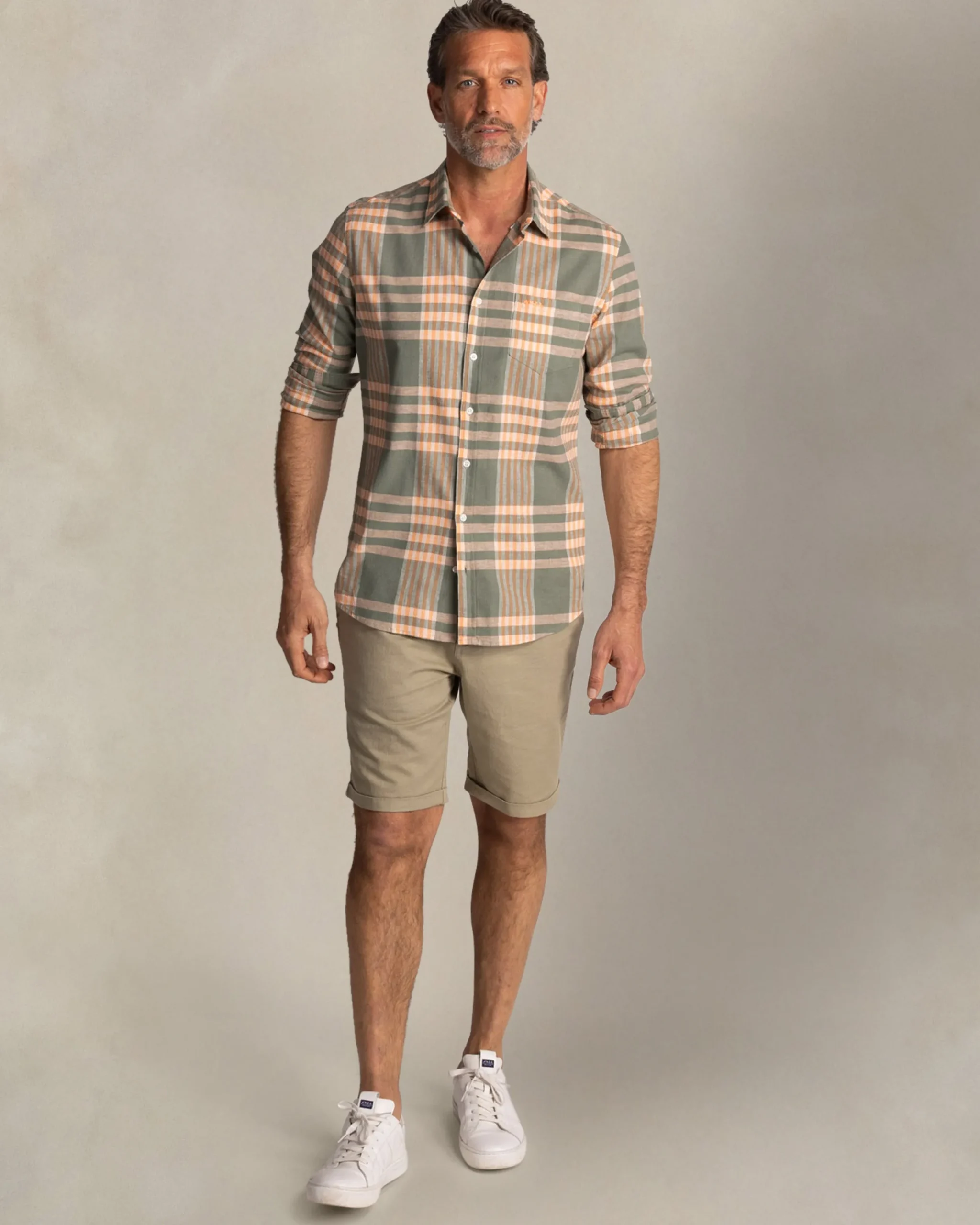 NZA New Zealand Auckland Groen met oranje geruit overhemd met korte mouwen