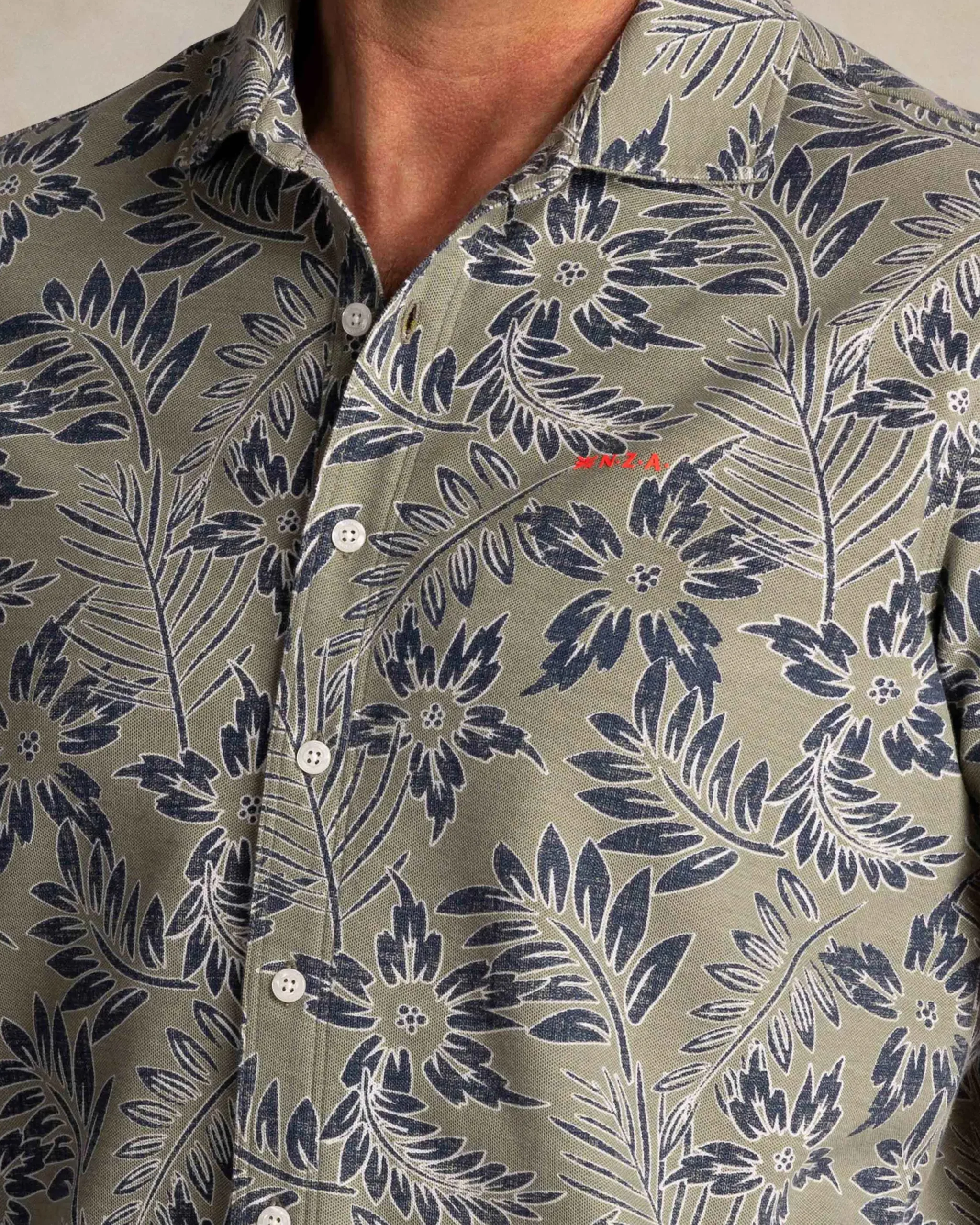 NZA New Zealand Auckland Groen overhemd met blauw witte bladprint