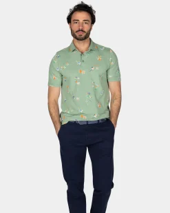 NZA New Zealand Auckland Groen poloshirt met bladprint