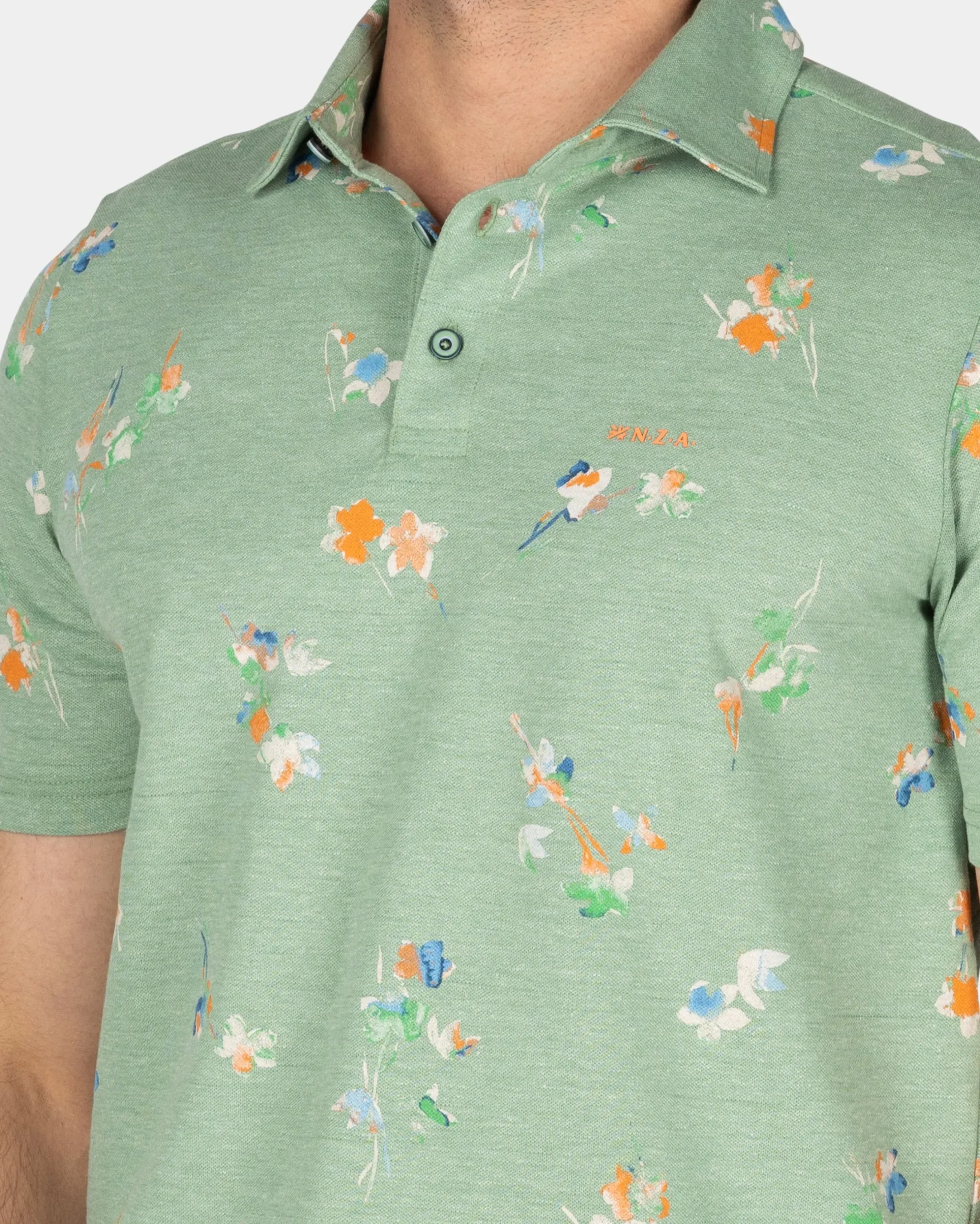 NZA New Zealand Auckland Groen poloshirt met bladprint