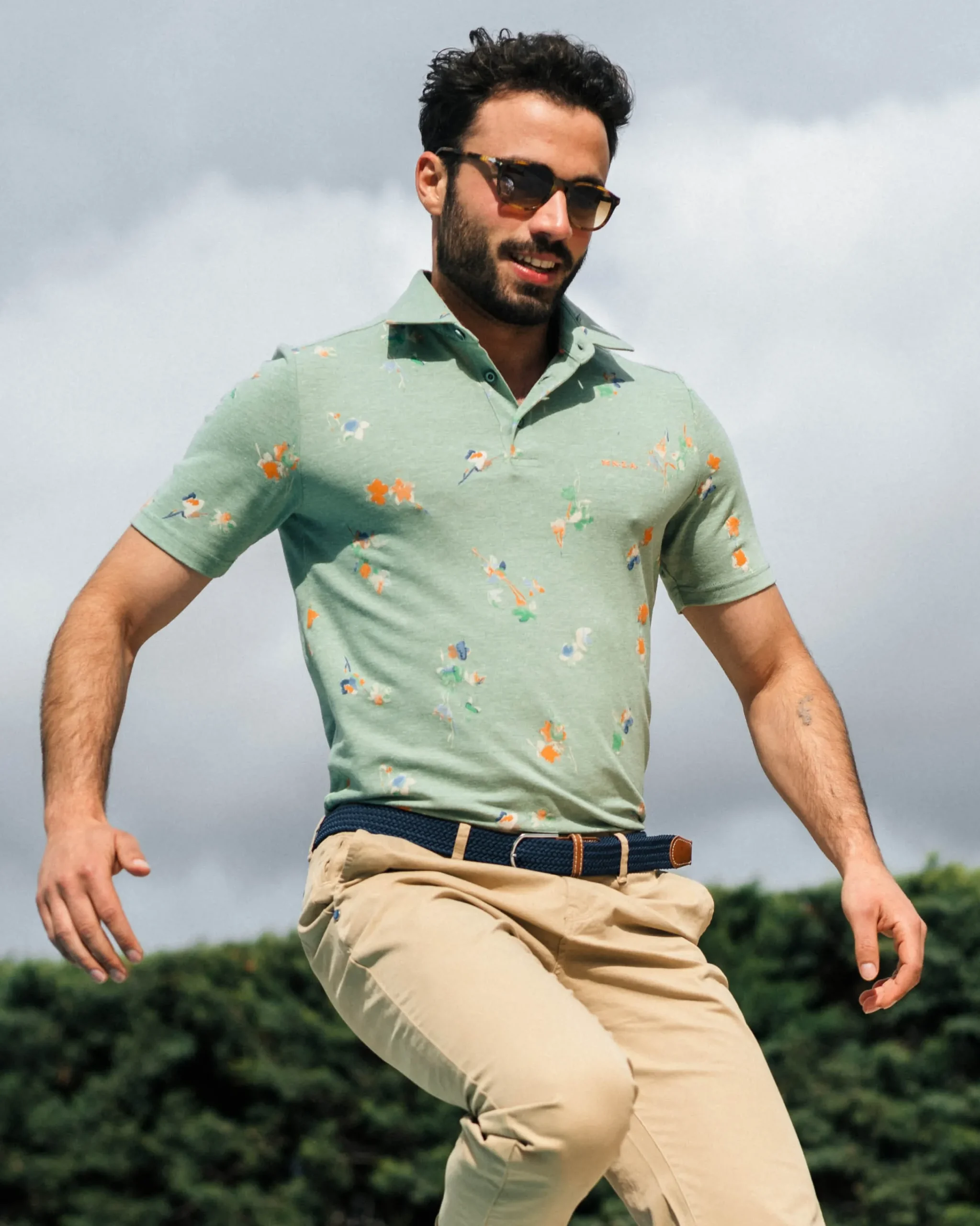 NZA New Zealand Auckland Groen poloshirt met bladprint