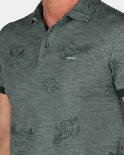 NZA New Zealand Auckland Groengrijze polo met bladprint