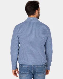 NZA New Zealand Auckland Grofgebreide blauwe trui met halve rits -