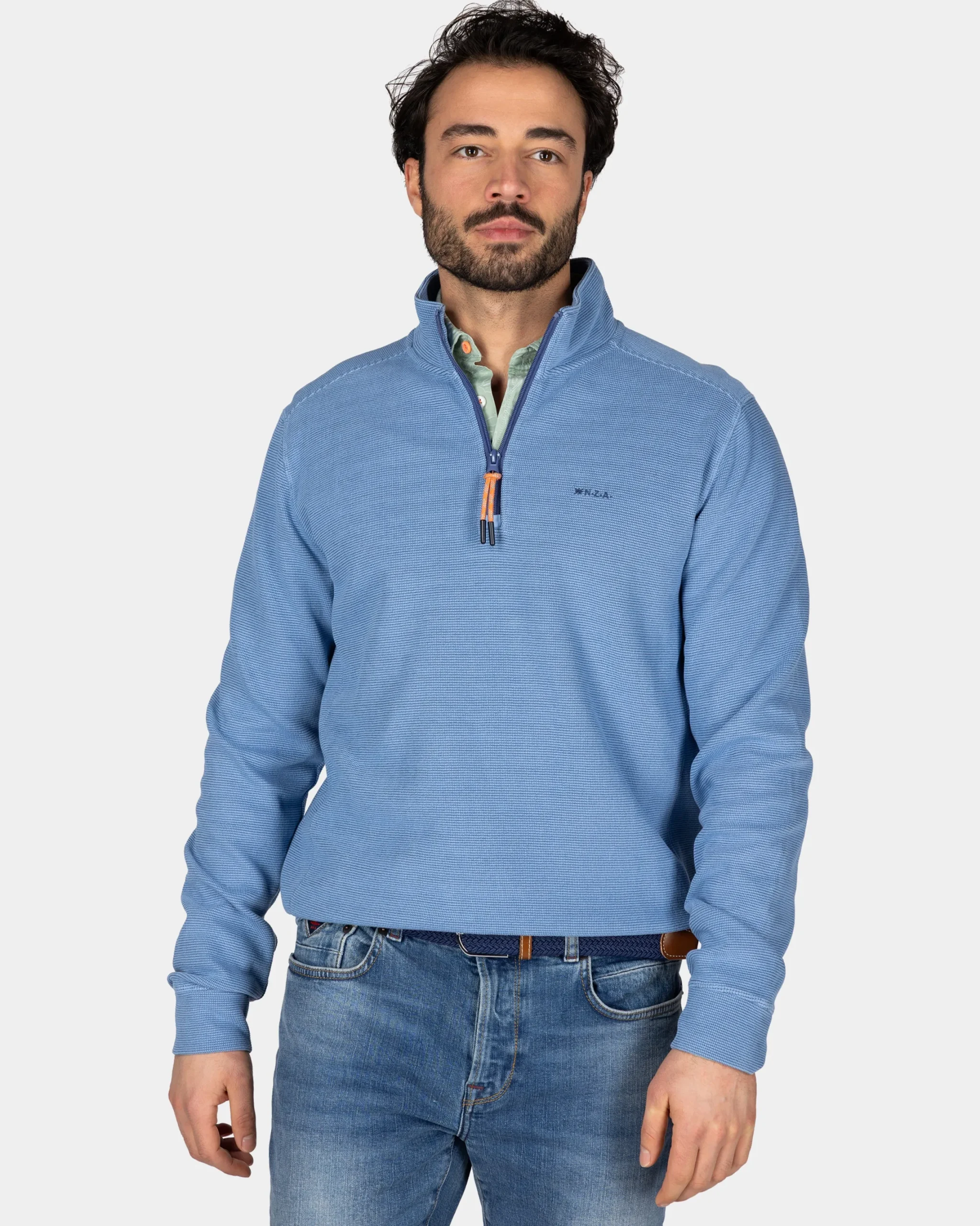 NZA New Zealand Auckland Katoenen blauw pullover met halve rits