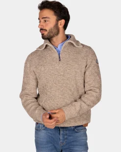 NZA New Zealand Auckland Katoenen bruine gebreide trui met halve rits -