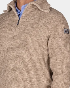 NZA New Zealand Auckland Katoenen bruine gebreide trui met halve rits -