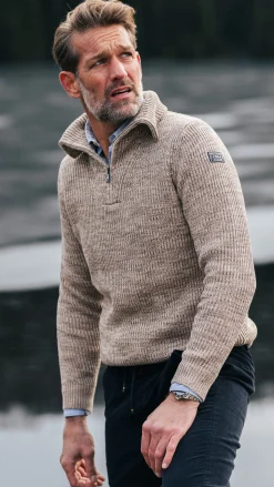 NZA New Zealand Auckland Katoenen bruine gebreide trui met halve rits -